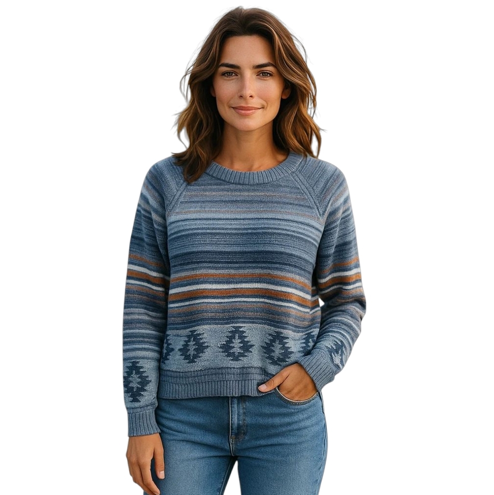 Pendleton Blue Aztec Print Large Crew Neck Womens… - image 1
